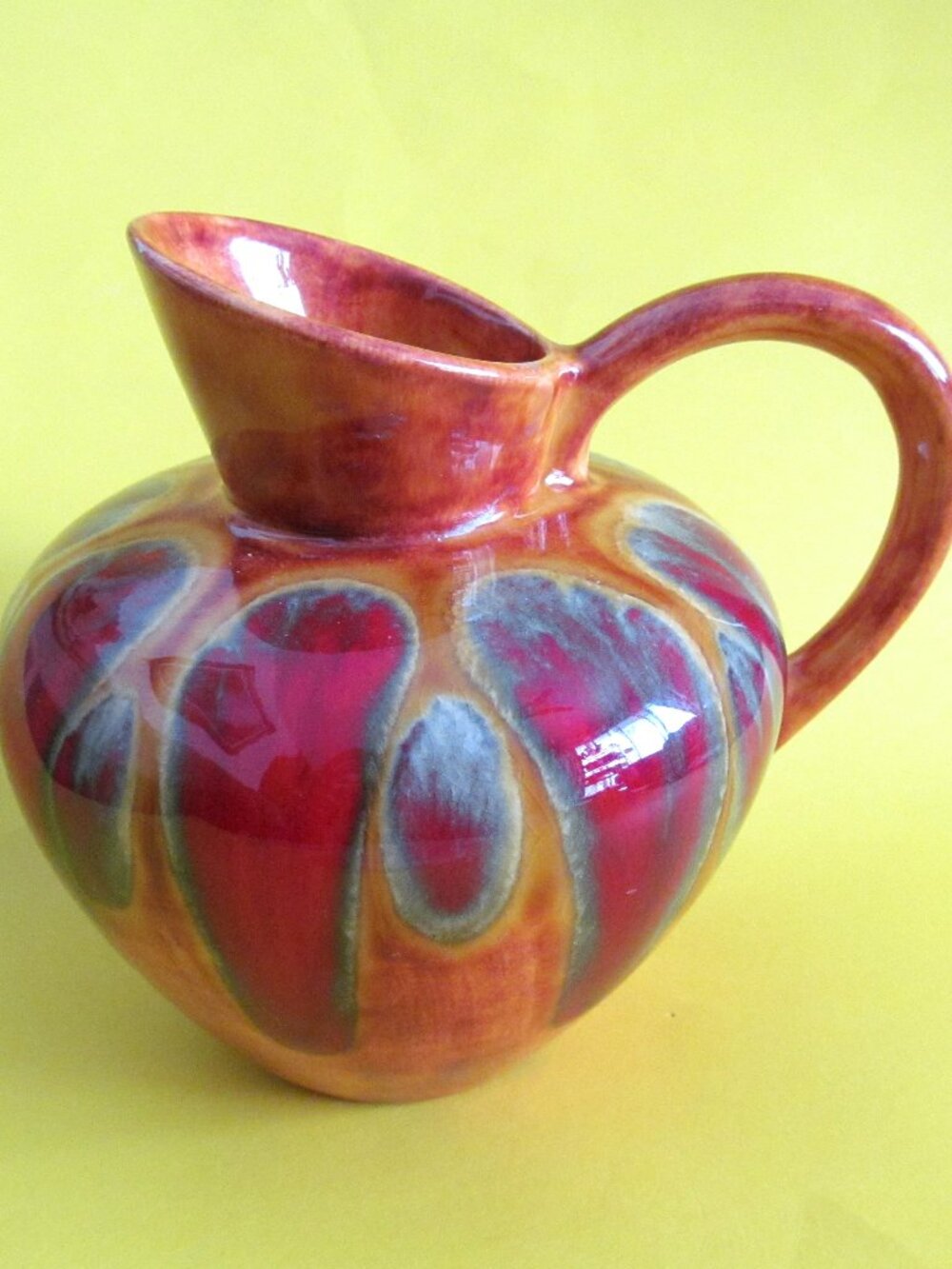 Vintage pottery jug pitcher Brown red vase